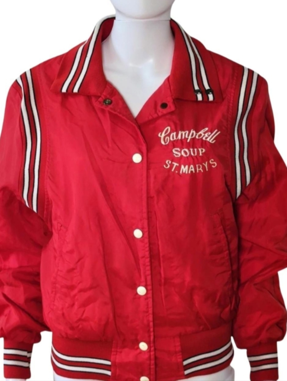 Vintage Campbell’s Soup Red Nylon Varsity Jacket‎ St. Mary's baseball Team